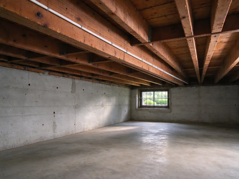 The same basement joist with the old wiring removed and a new white cable stapled along it